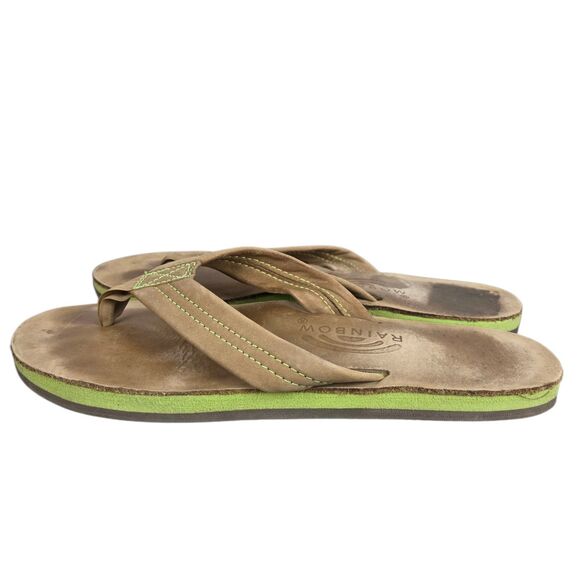 Rainbow Sandals Men's Sz 7.5 - 8.5 Tan Green 1 " Leather Straps Double Layer - Picture 6 of 15